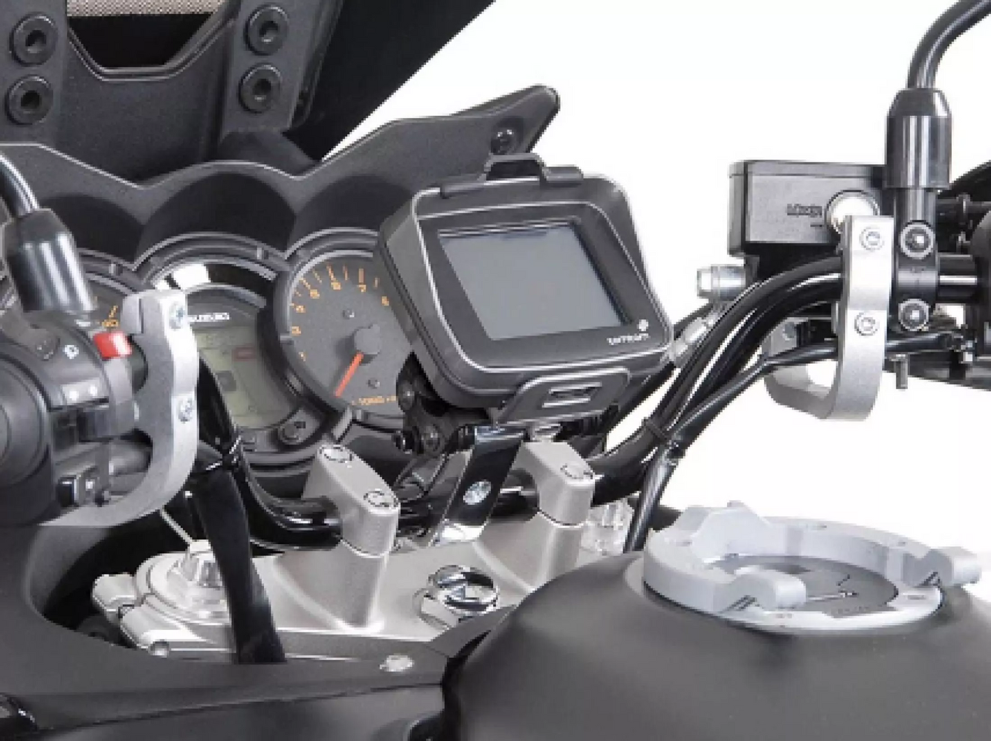 SW Motech GPS Mount with Handlebar Clamp for Ø 22 mm Handlebar (Vibration Damped Silver) - Durian Bikers