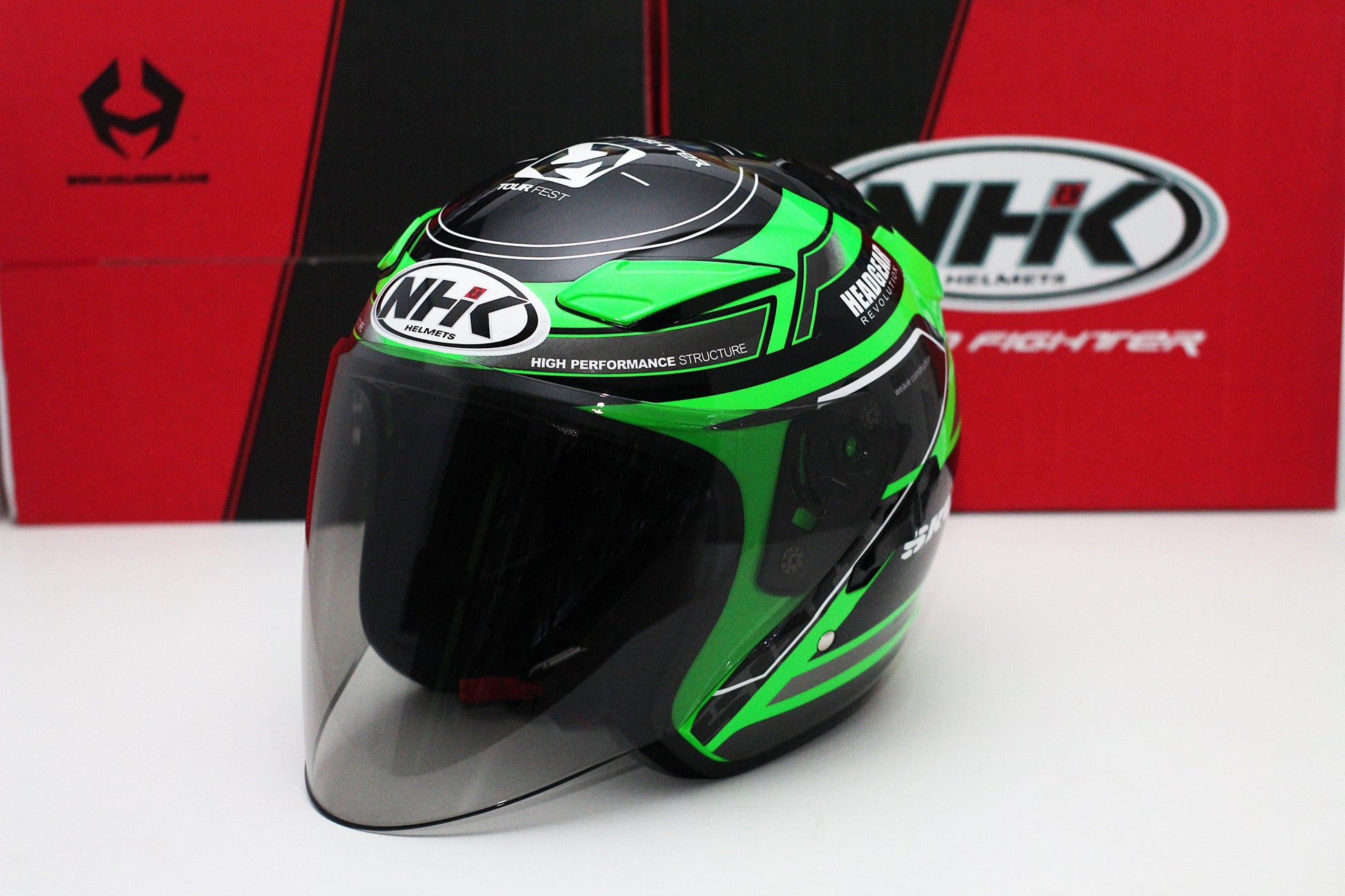 NHK R1 v2.0 Touring (Green Flo/Silver Glossy) (D-Ring) - Durian Bikers
