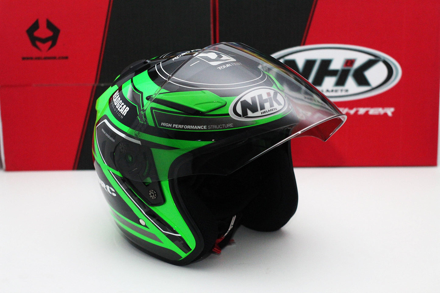 NHK R1 v2.0 Touring (Green Flo/Silver Glossy) (D-Ring) - Durian Bikers